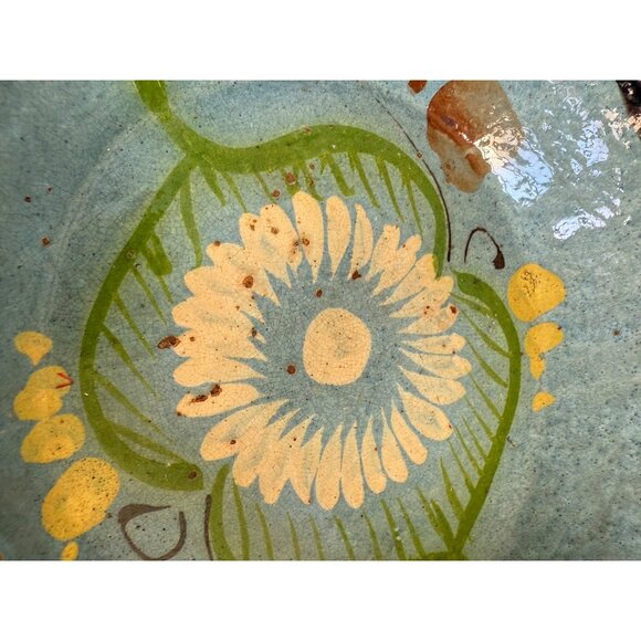 Vintage 30's Tlaquepaque Mexico Pottery Nesting Bowls Blue Floral - Picture 7 of 16